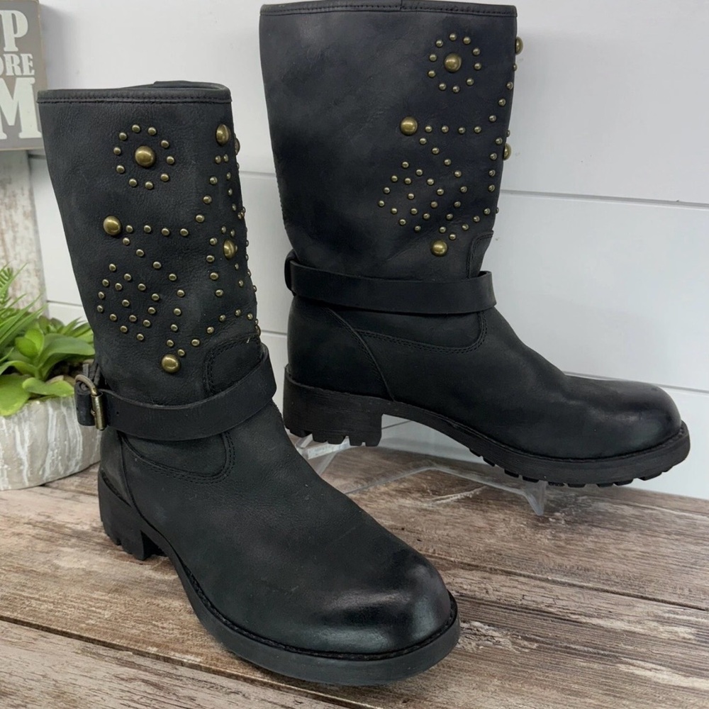 Denim & Supply Ralph Lauren Black Moto Boots with Gold Studs